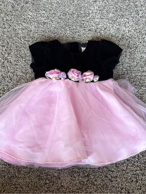 Youngland Black Bodice Pink Tulle Rose Waist Party Dress